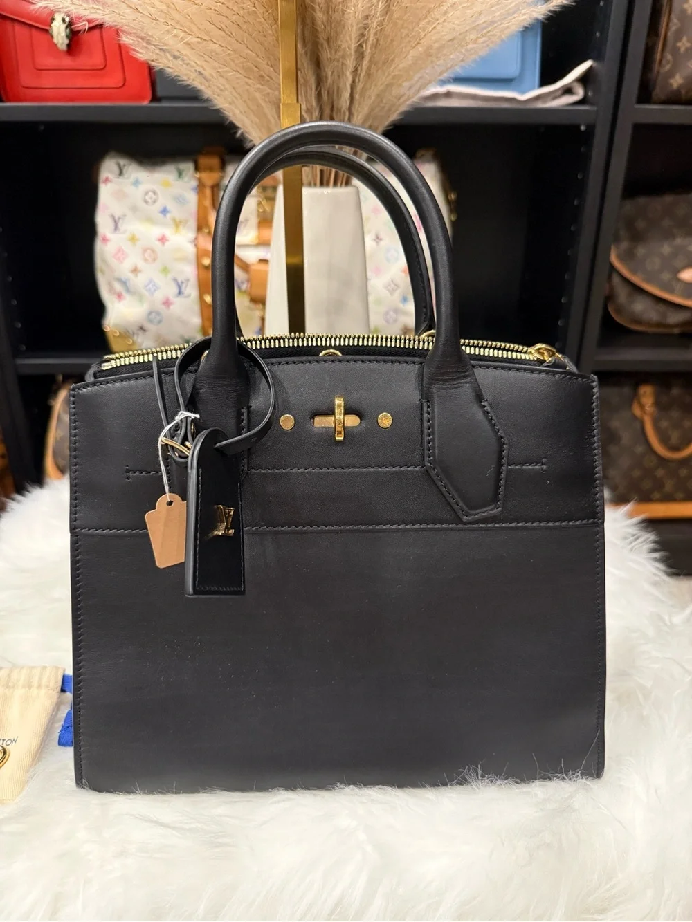 Black Leather Top-Handle Satchel - Black